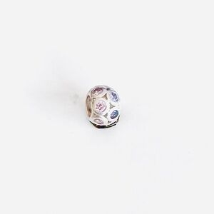 Small Sterling Silver Charm Bead with Pink and Purple Gemstones